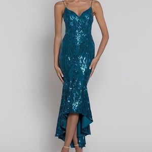 Bariano Teal Sequin Midi Dress